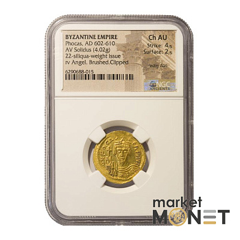 Золота монета 602 - 610 років Солід Фокі Константинополь в слабі Ch AU Золота монета 602 - 610 років Солід Фокі Константинополь в слабі Ch AU