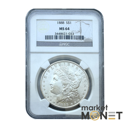 Срібна монета 1 долар 1888 США 900 долар Моргана, монетний двір - Філадельфія, в слабі MS 64 