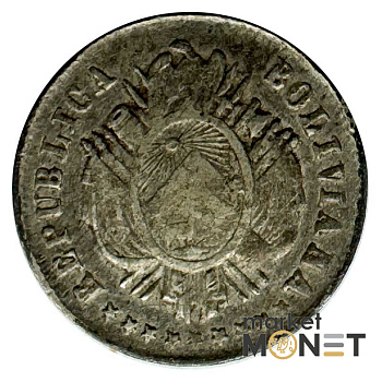 Срібна монета 5 сентаво 1880 рік Болівія 900, 1,15 г.