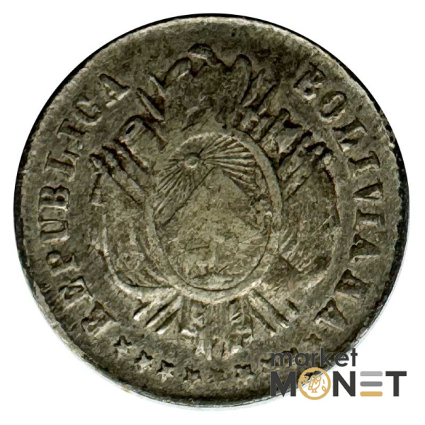 Срібна монета 5 сентаво 1880 рік Болівія 900, 1,15 г.