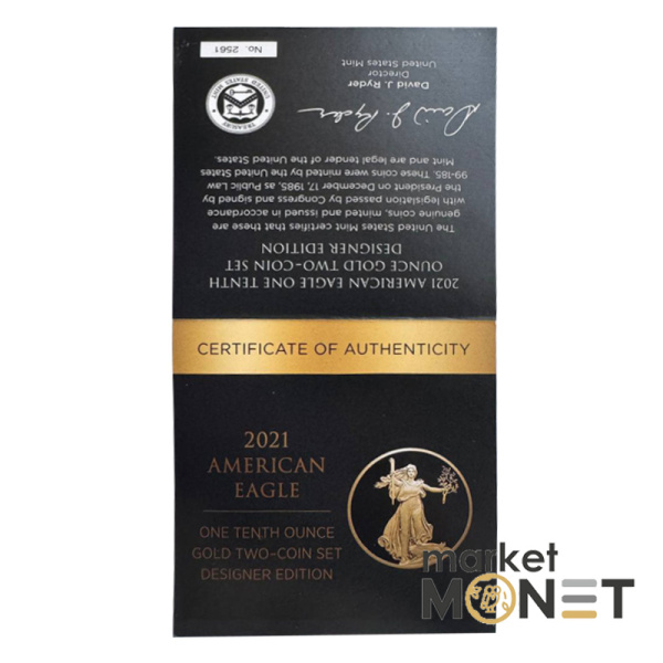 Набір золоті монети 5 доларів 2021США 1/10 oz Американський Орел