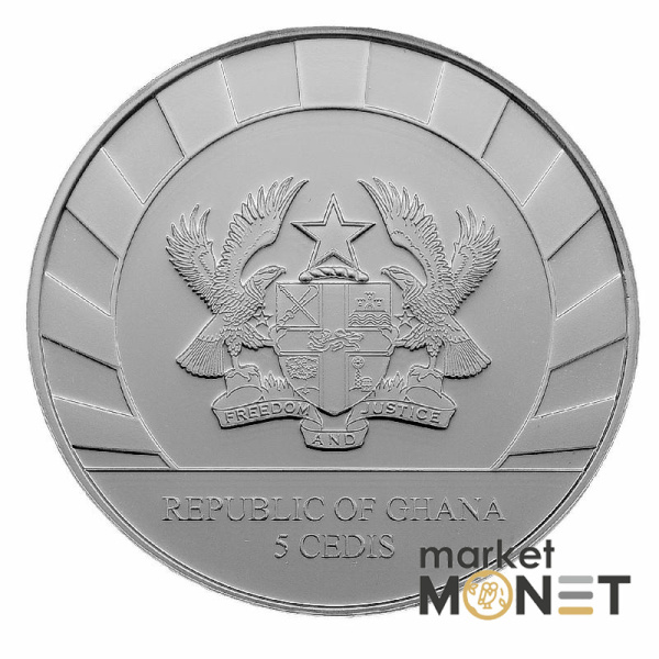 Срібна монета 5 седі 2021 Гана 999 1 Oz Тур
