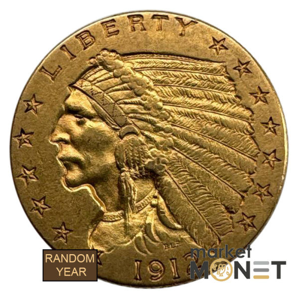 Золота монета 2,5 долара США 900 4,18 г. Голова Індіанця