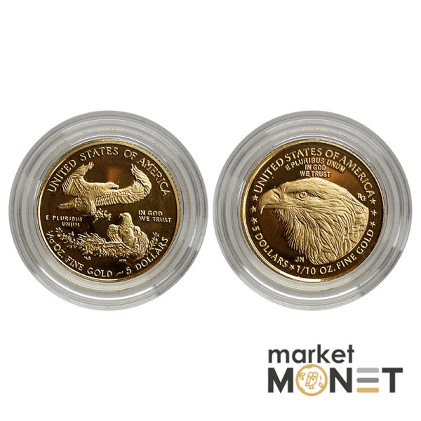 Набір золоті монети 5 доларів 2021США 1/10 oz Американський Орел