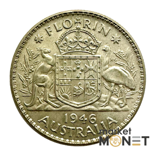 Срібна монета 1 флорін 1946 року Австралія 500 Король Георг VI 