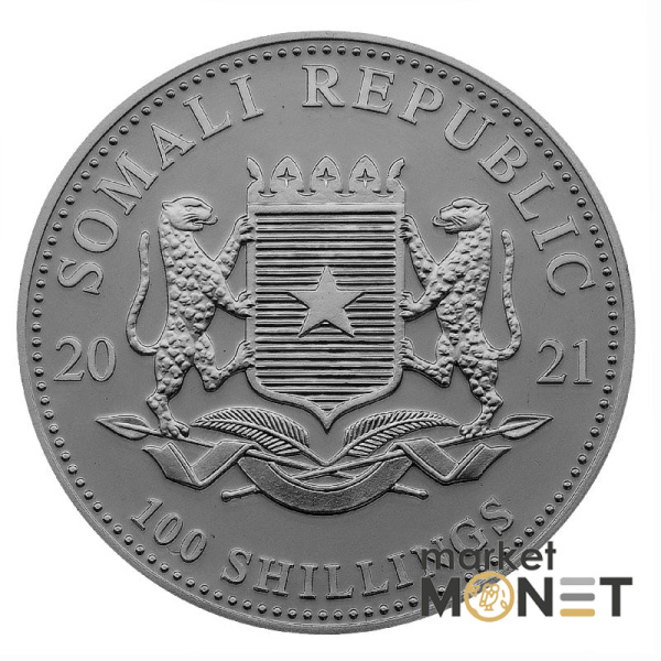 Срібна монета 100 Шилінгів 2021 Сомалі 999 1 Oz Слон