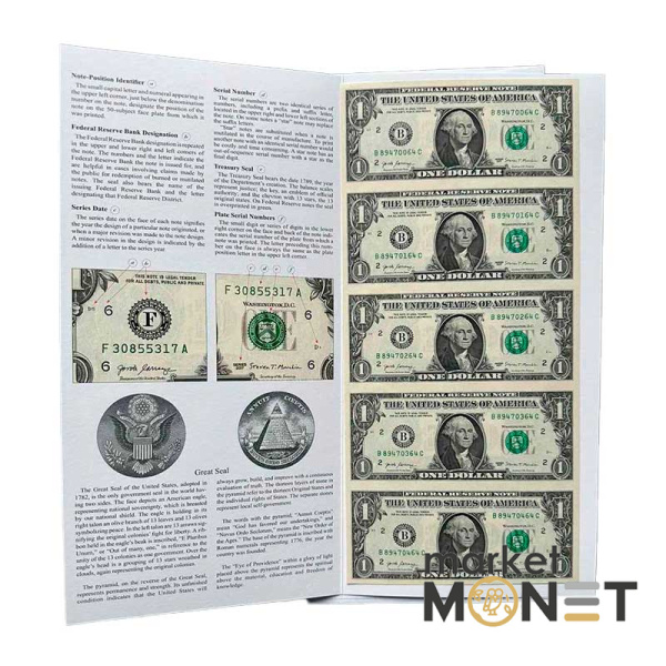 Нерозрізані банкноти 1 долар 2017, 5 шт