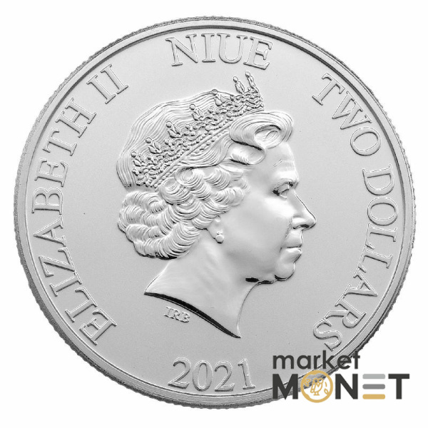 Срібна монета 2 долари 2021 Ніуе 999 1 Oz Король Лев