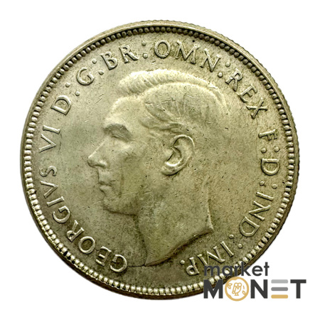 Срібна монета 1 флорін 1946 року Австралія 500 Король Георг VI 
