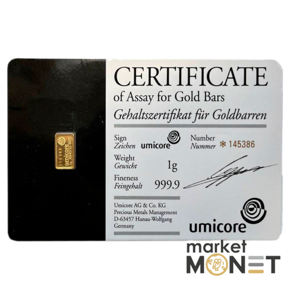 Золотий злиток 1 грам umicore Золотий злиток 1 грам umicore