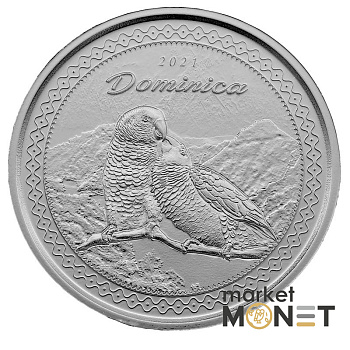 Срібна монета 2 долара 2021 Домініка 999 1 Oz Папуга Сісеру