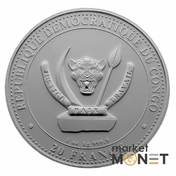 Срібна монета 20 франків 2021 Конго 999 1 Oz Археоптерикс