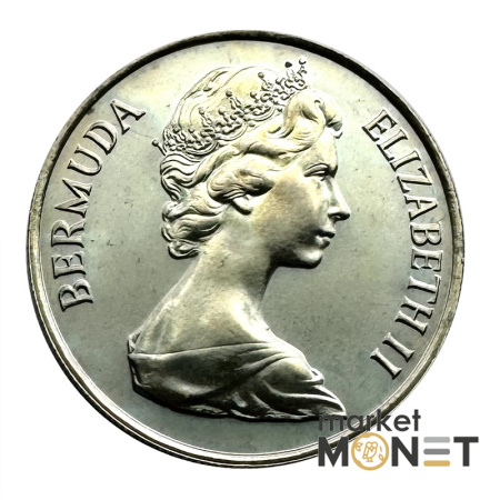 Монета 25 центів 1984 Бермудські Острови Королева Єлизавета II (375 лет Бермудам - Герб города Гамильтон) Proof