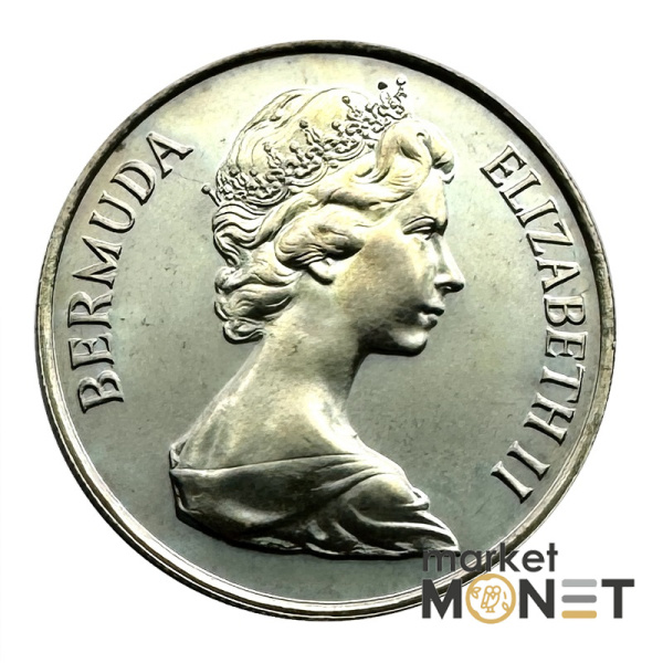 Монета 25 центів 1984 Бермудські Острови Королева Єлизавета II (375 лет Бермудам - Герб города Гамильтон) Proof