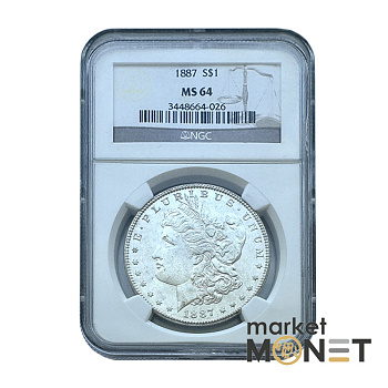 Срібна монета 1 долар 1887 США 900 долар Моргана, монетний двір - Філадельфія, в слабі MS 64 