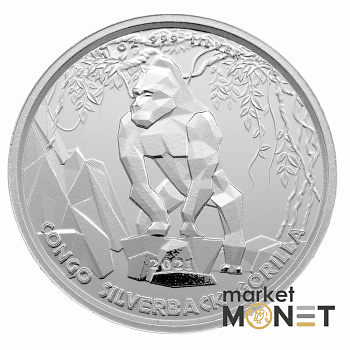 Срібна монета 500 франків 2021 Конго 999 1 Oz Горила