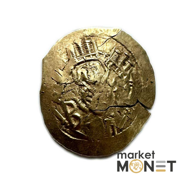 Золота Візантійська монета Андроник I і II, 1325 -1334 рр. нашої ери Золото Гіперпірон (4,11 г) Константинополя. Діва Марія в стінах міста, з боків B-X/Христос благословляє шмператорів