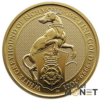 Золота монета 100 фунтів 2021 Великобританія 9999 1 Oz Біла Борза Річмонда (Звірі королеви)