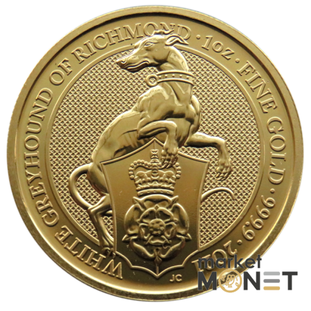 Золота монета 100 фунтів 2021 Великобританія 9999 1 Oz Біла Борза Річмонда (Звірі королеви)