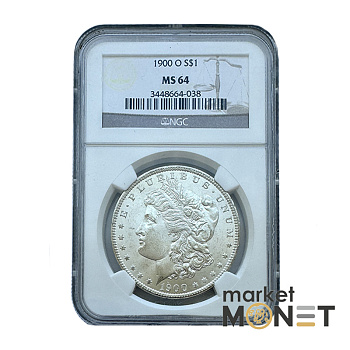 Срібна монета 1 долар 1900 США 900 долар Моргана, монетний двір "О" - Новий Орлеан (Луїзіана), в слабі MS 64 