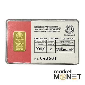 Золотий злиток 2 грами ARGOR-HERAEUS