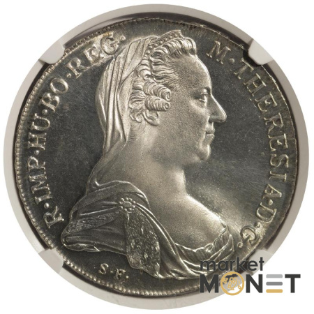 Срібна монета 1 талер Марії Терезії 1780  Австрія 833 рестрайк в слабі MS 67