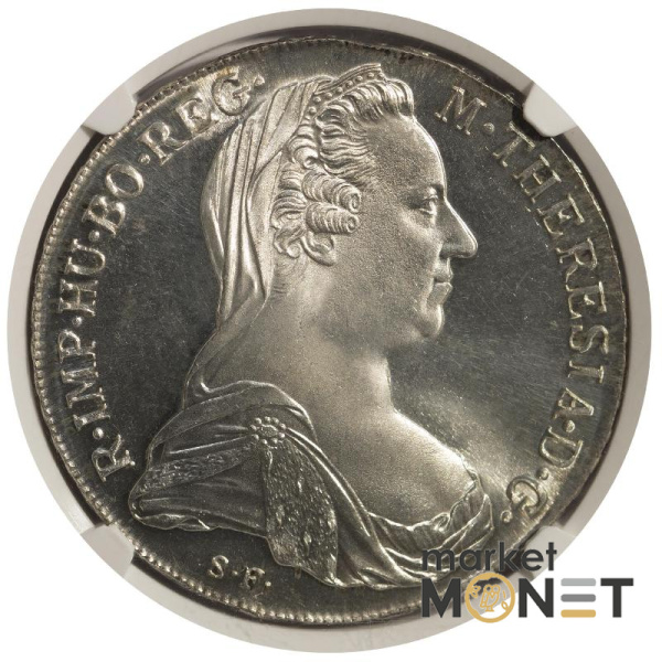 Срібна монета 1 талер Марії Терезії 1780  Австрія 833 рестрайк в слабі MS 67