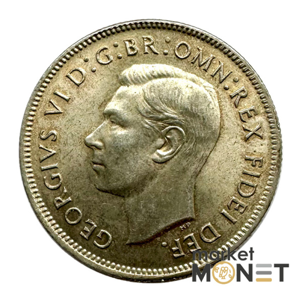 Срібна монета 1 флорін 1901 - 1951 року Австралія 500 Король Георг VI №2