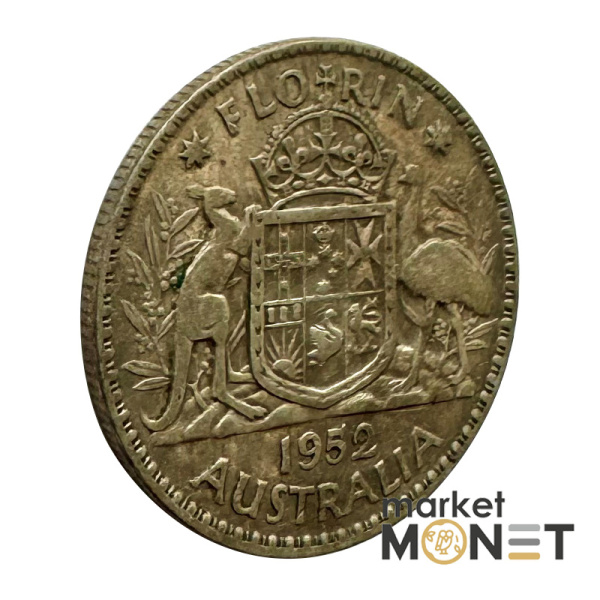 Срібна монета 1 флорін 1952 року Австралія 500 Король Георг VI