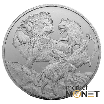 Срібна монета 1 долар 2022 Ніуе 999 1 Oz Лев проти Гієн