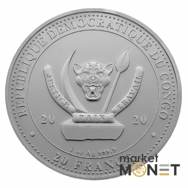 Срібна монета 20 франків 2020 Конго 999 1 Oz Кит