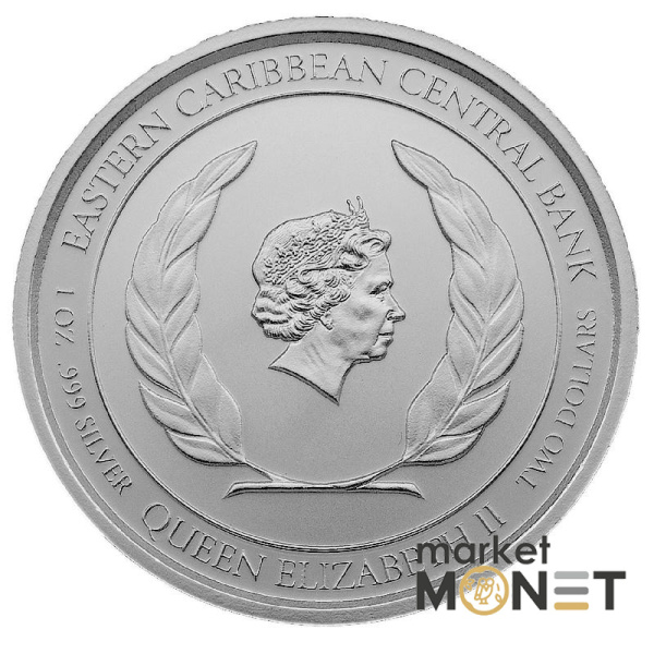 Срібна монета 2 долара 2021 Домініка 999 1 Oz Папуга Сісеру