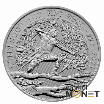 Срібна монета 2 фунти 2021 Великобританія 999 1 Oz Робін Гуд