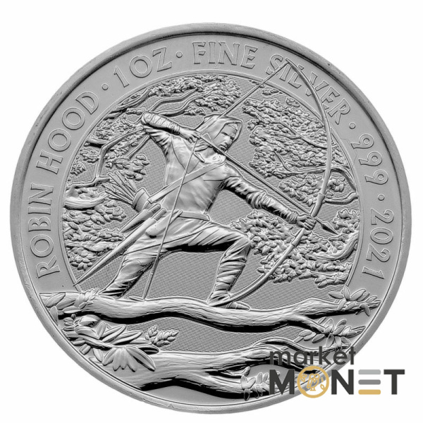 Срібна монета 2 фунти 2021 Великобританія 999 1 Oz Робін Гуд