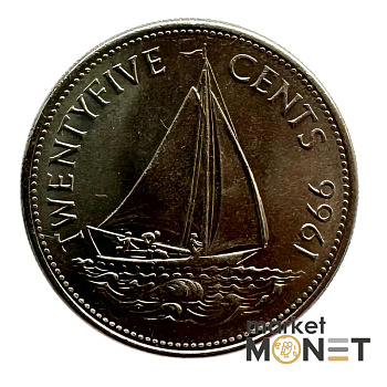 Монета 25 центів 1966 року Багамські острови Королева Єлизавета II