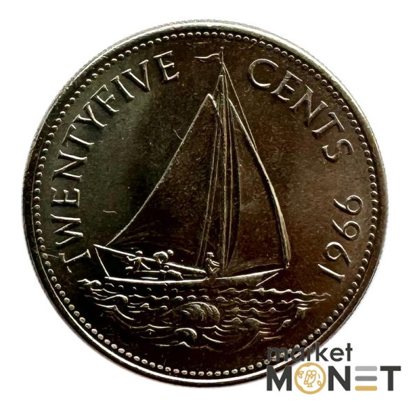 Монета 25 центів 1966 року Багамські острови Королева Єлизавета II