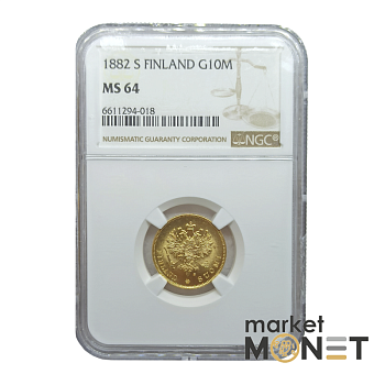 Золота монета 10 марок 1882 Фінляндія 900 у слабкі MS 64 (№2)