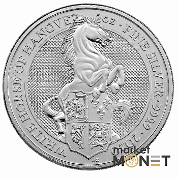 Срібна монета 5 фунтів 2020 Великобританія 999 2 Oz  Білий кінь Ганновера