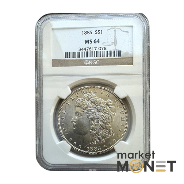 Срібна монета 1 долар 1885 США 900 долар Моргана, монетний двір - Філадельфія, в слабі MS 64 (2)