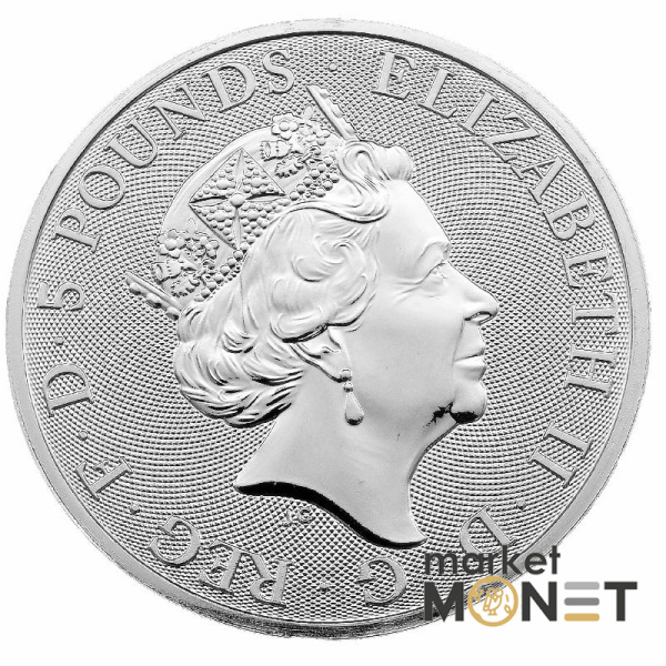 Срібна монета 5 фунтів 2020 Великобританія 999 2 Oz Білий лев Мортімера