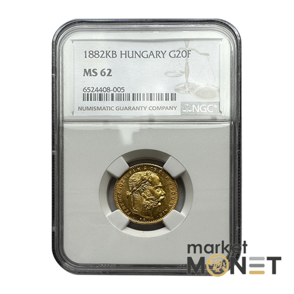 Золота монета 20 франків – 8 форинтів 1882KB Угорщина у слабі MS62