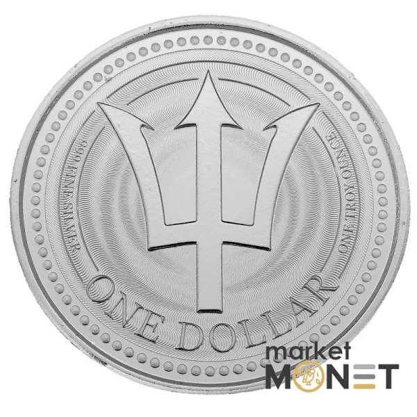 Срібна монета 1 долар 2021 Барбадос 999 1 Oz Тризуб