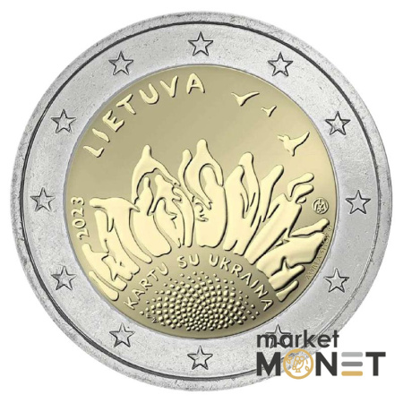 Монета 2 Євро "Kartu su Ukraine" ( Разом з Україною) Литва 2023 у сувенірній упаковці