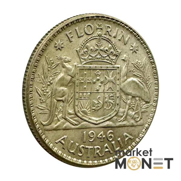 Срібна монета 1 флорін 1946 року Австралія 500 Король Георг VI 