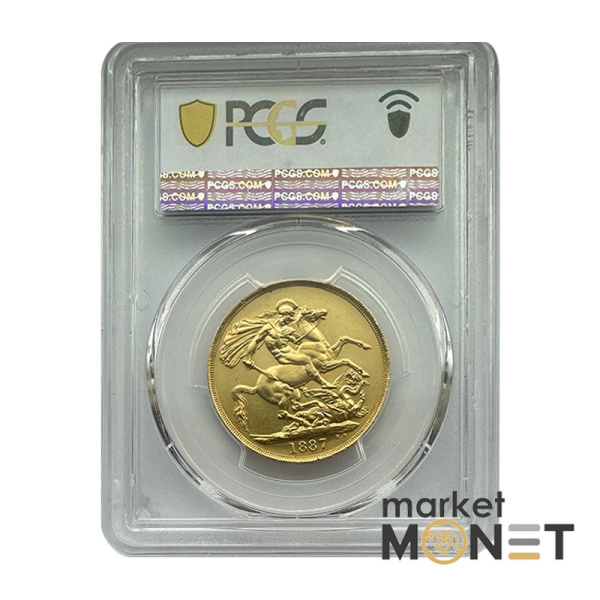 Золота монета 2 фунта 1887 Великобританія в слабі AU55