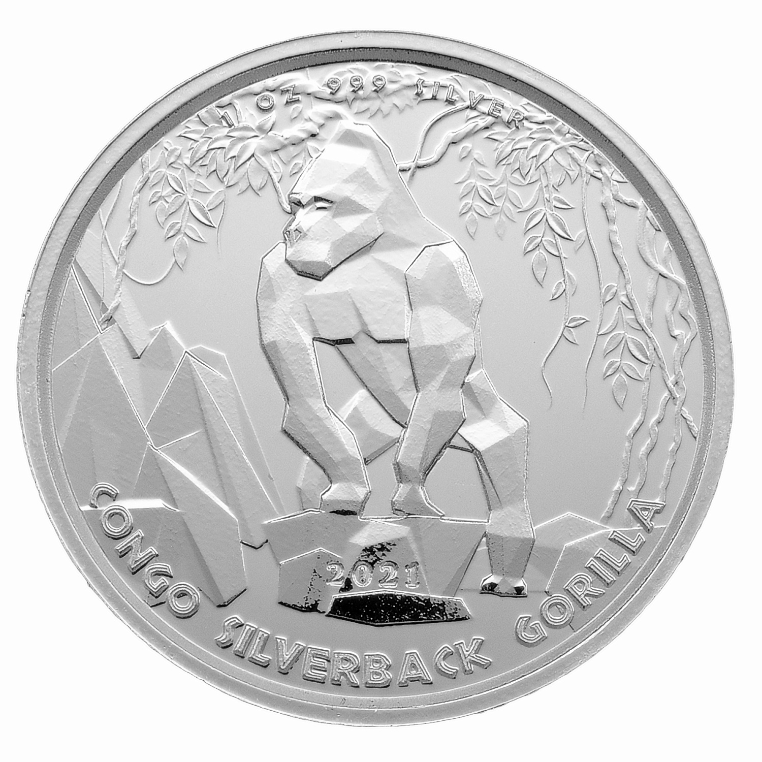 Срібна монета 500 франків 2021 Конго 999 1 Oz Горила