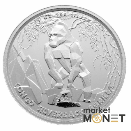 Срібна монета 500 франків 2021 Конго 999 1 Oz Горила