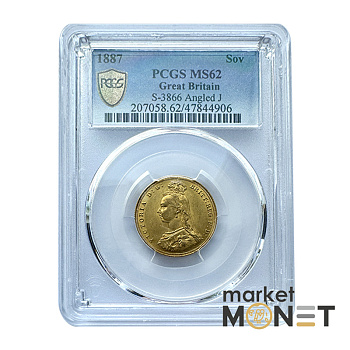 Золота монета 1 фунт 1887 Великобританія в слабі MS62 Золота монета 1 фунт 1887 Великобританія в слабі MS62