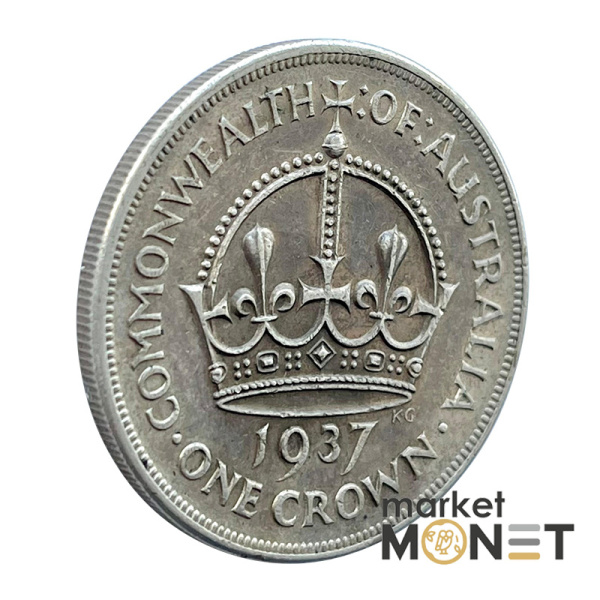 Срібна монета 1 крона 1937 рік Австралія 925 №2