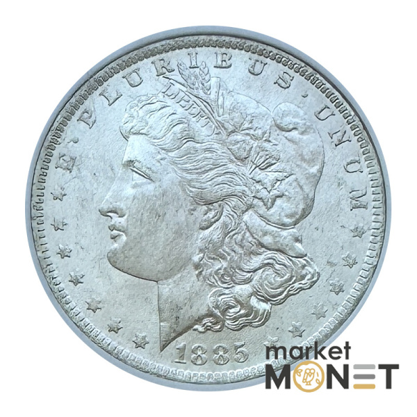 Срібна монета 1 долар 1885 США 900 долар Моргана, монетний двір "О" - Новий Орлеан (Луїзіана), в слабі MS 64 